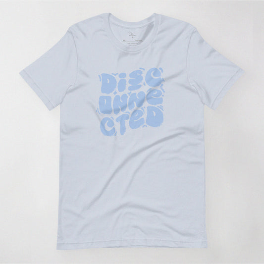 Disconnected (Blue Print) T-shirt. Pale blue front view