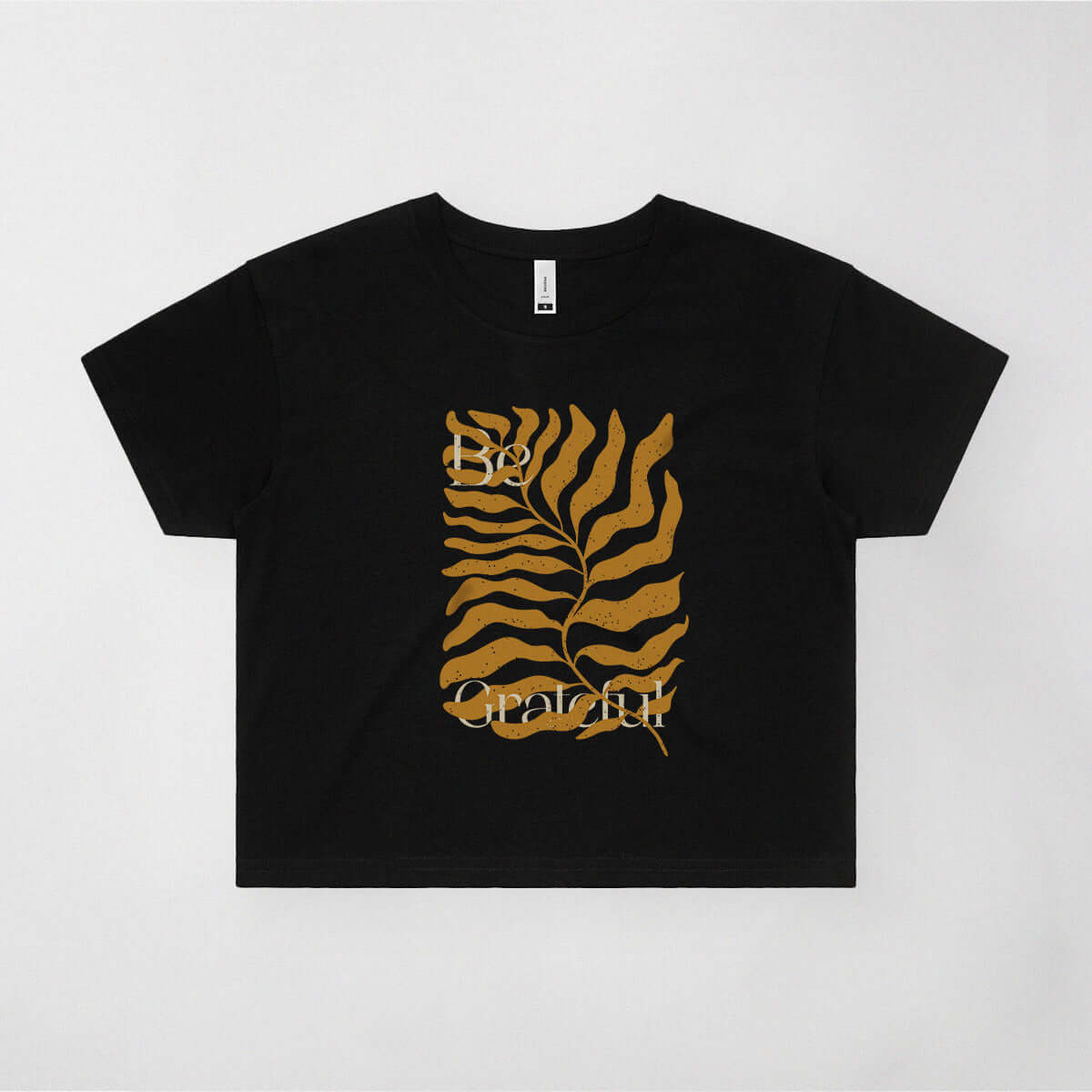 Not Roses - Be Grateful Cropped Women's T-shirt (black). Front view. 