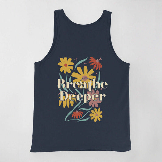 Not Roses - Breathe Deeper Tank Top (navy). Back view. 