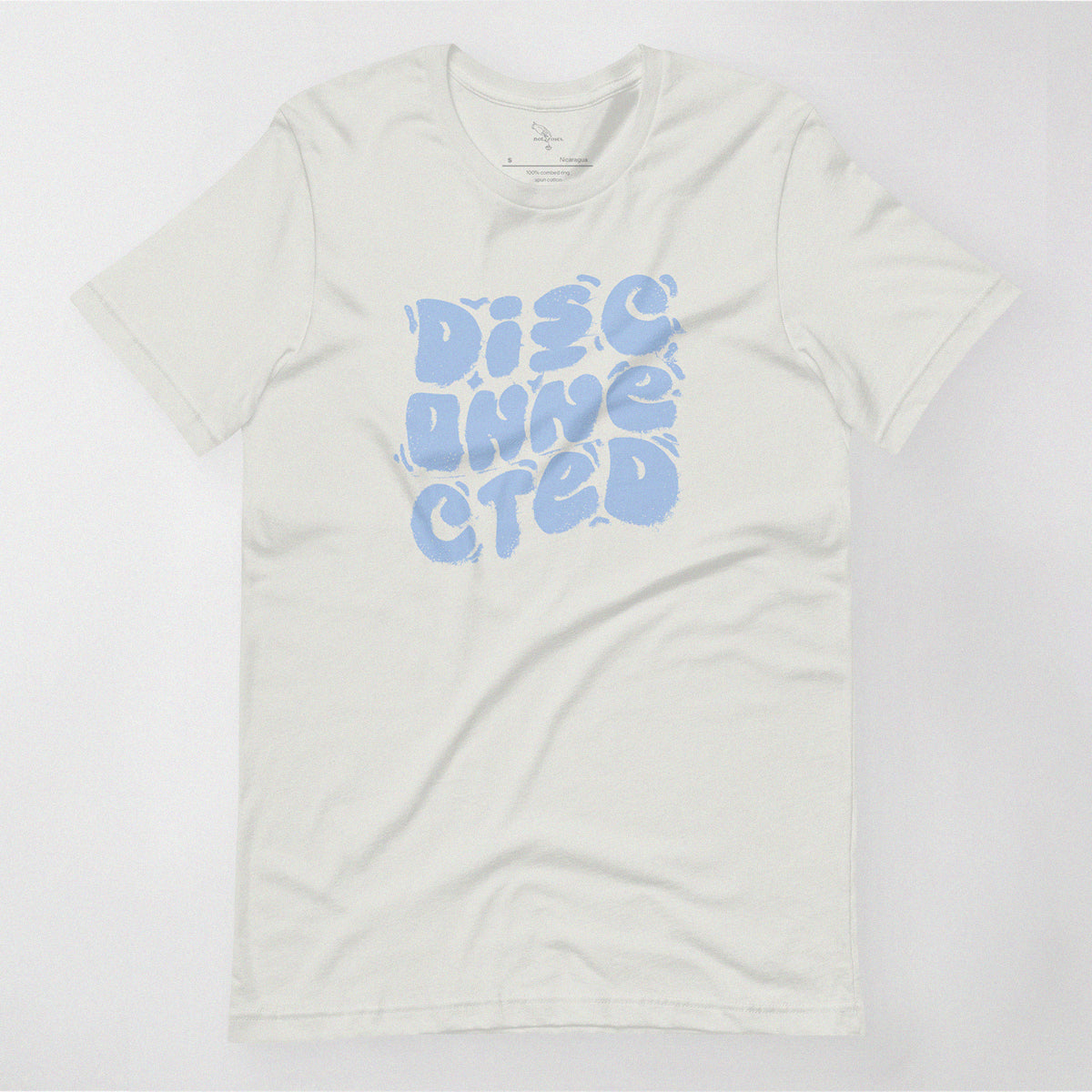 Disconnected (Blue Print) T-shirt. Silver front view. 