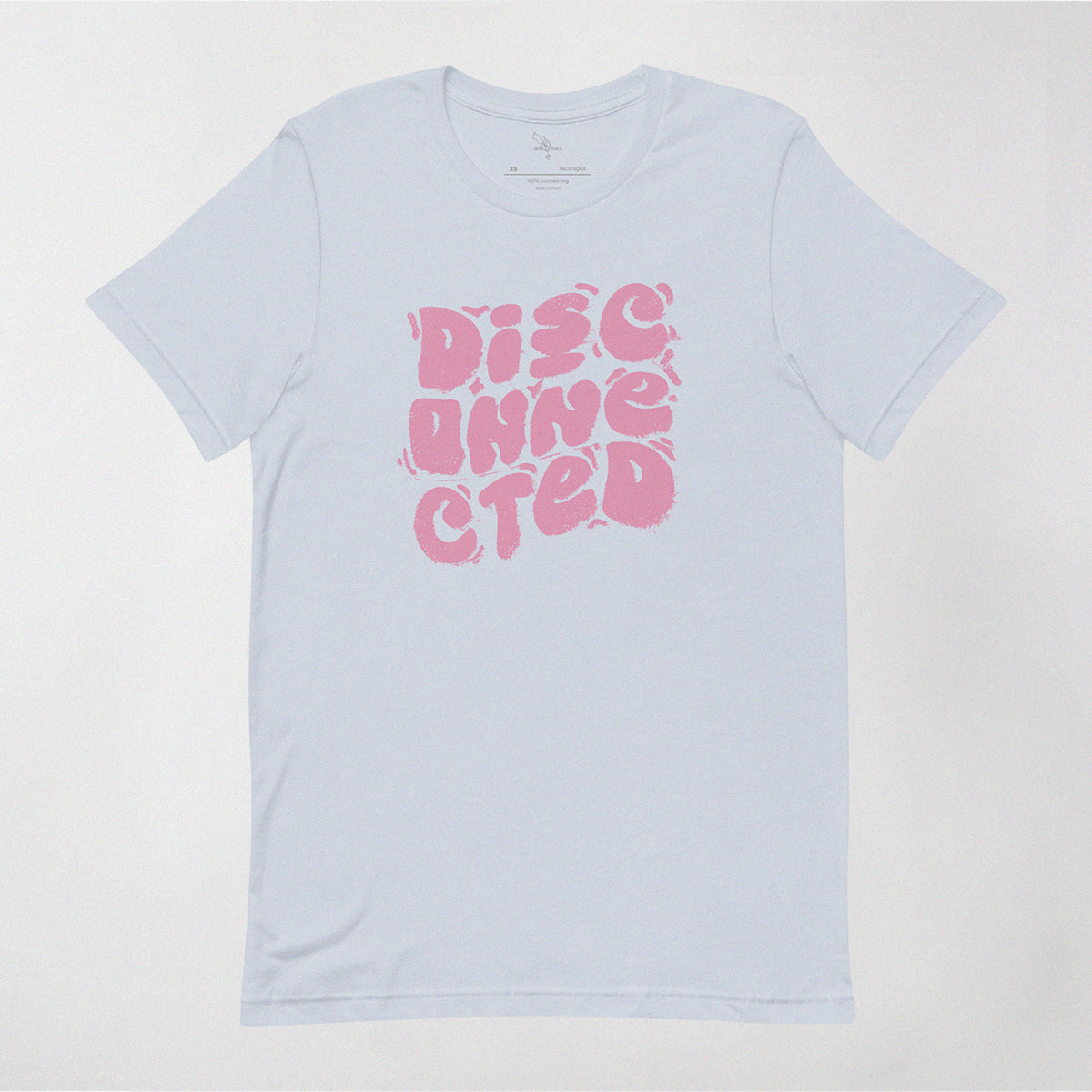 Disconnected (Pink Print) T-shirt - Pale blue front view