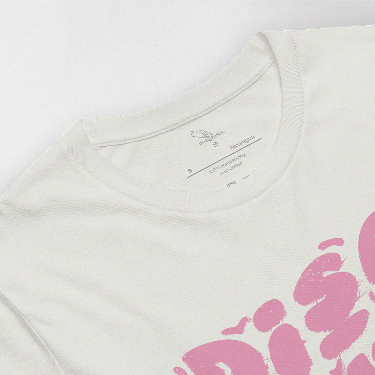 Disconnected (Pink Print) T-shirt. Detail view silver