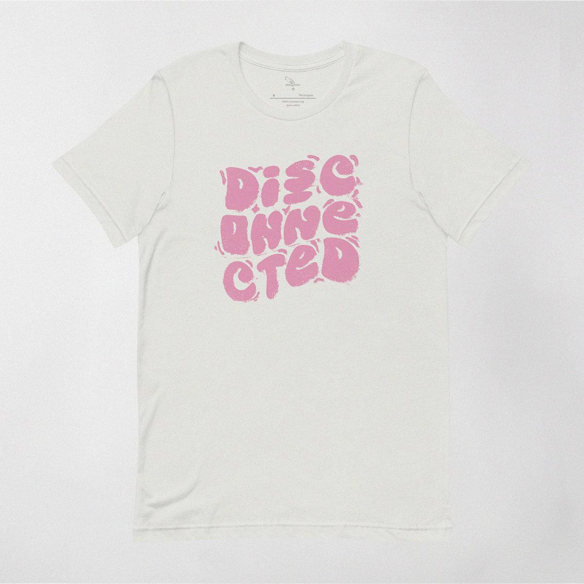 Disconnected (Pink Print) T-shirt. Silver front view